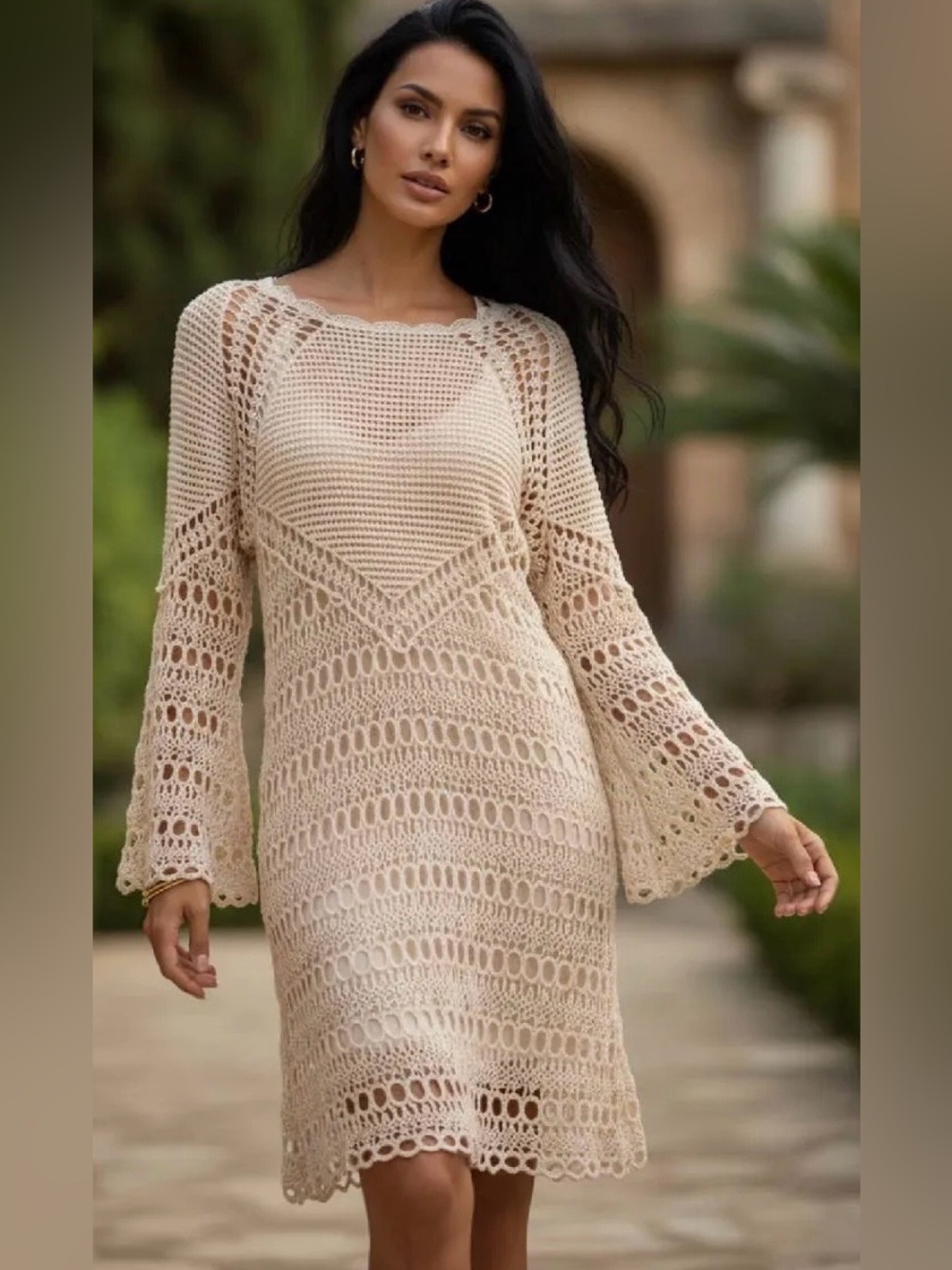 🍁 New C Est. 1946 Beautiful Cream Crochet Dress Size XS